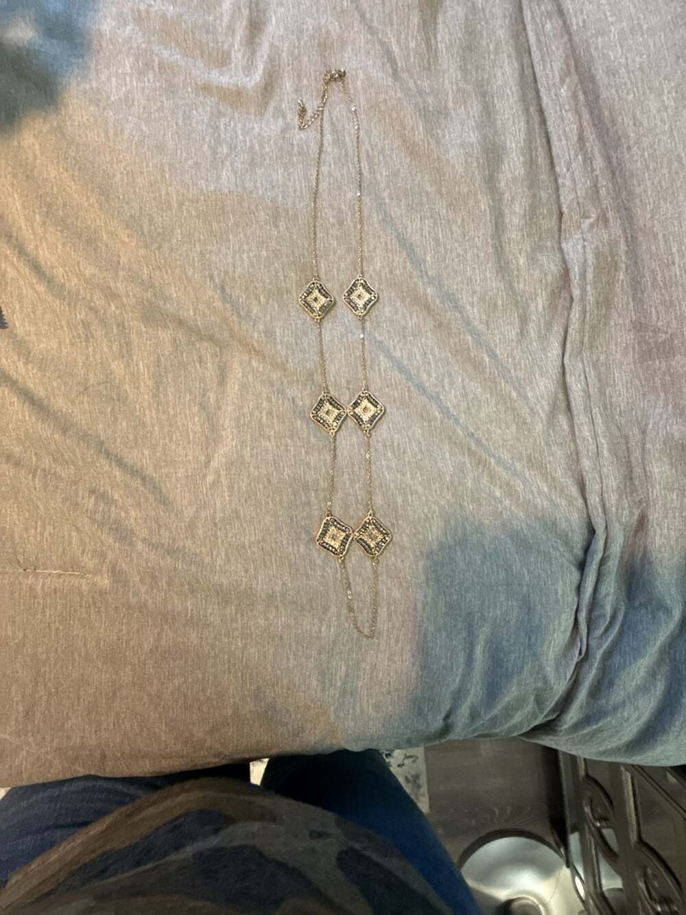 Gold Tone Geometric Beaded Statement Long Necklace